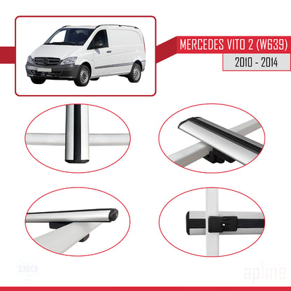 Compatible with Mercedes Vito 2 (W639) Post-Facelift 2010-2014 BASIC Model Car Roof Rack Cross Bar Grey Aluminium 3 Bars