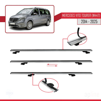 Compatible avec Mercedes Vito Tourer (W447) 2014-2025 BASIC Model Barres de Toit Railing Porte-Bagages de Voiture Gris Aluminium 3 Barres