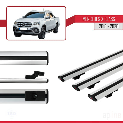 Kompatibel mit Mercedes X Klasse (470) 2018-2020 BASIC Model Relingträger Dachträger Auto Gepäckträger Grau Aluminium 3 Stangen