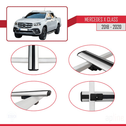 Kompatibel mit Mercedes X Klasse (470) 2018-2020 BASIC Model Relingträger Dachträger Auto Gepäckträger Grau Aluminium 3 Stangen