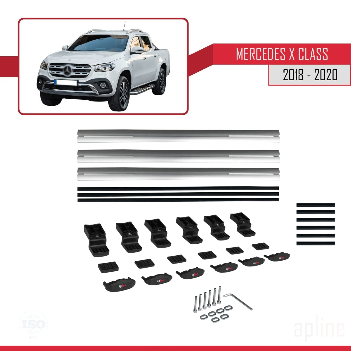 Kompatibel mit Mercedes X Klasse (470) 2018-2020 BASIC Model Relingträger Dachträger Auto Gepäckträger Grau Aluminium 3 Stangen