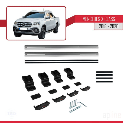 Kompatibel mit Mercedes X Klasse (470) 2018-2020 BASIC Model Relingträger Dachträger Auto Gepäckträger Grau Aluminium 2 Stangen