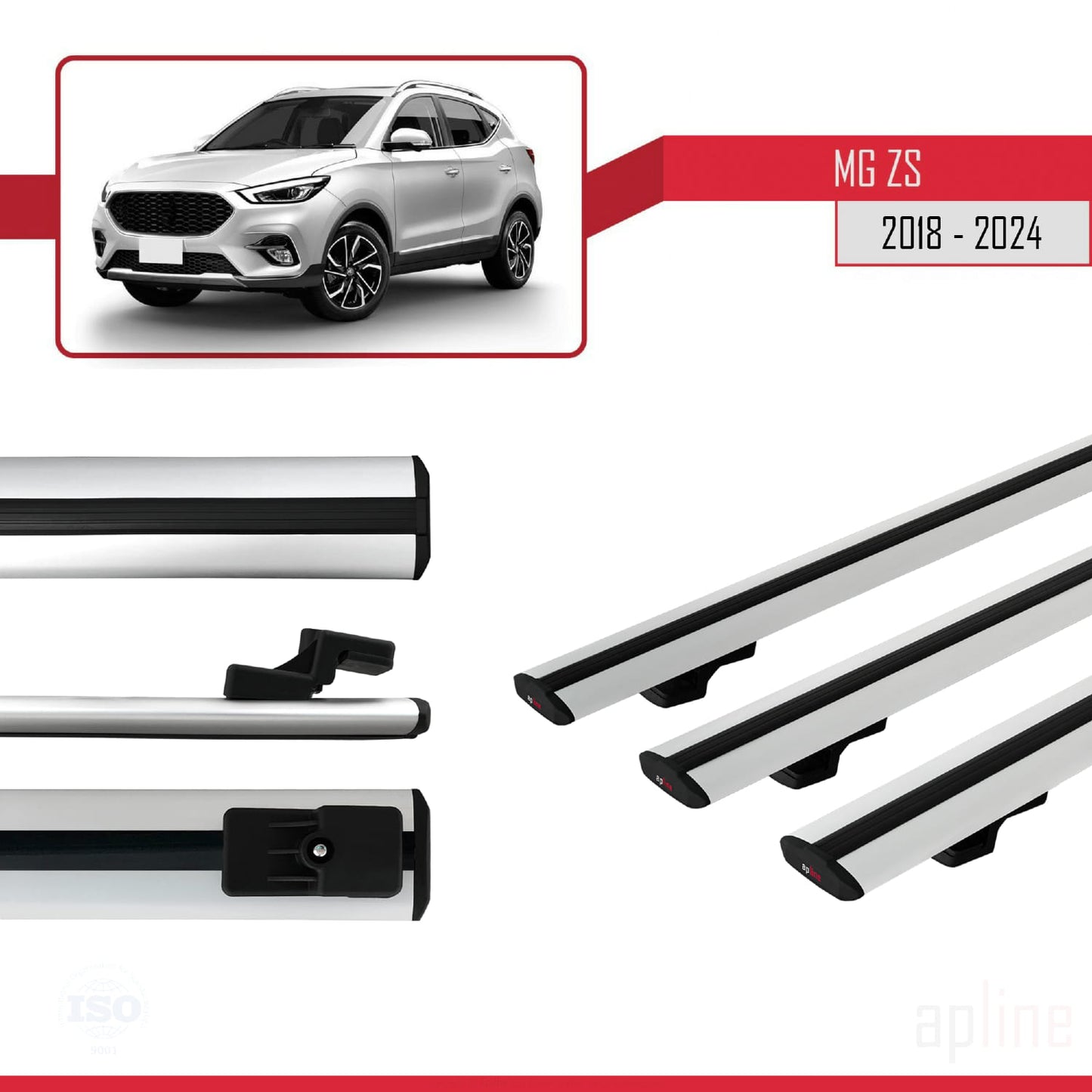 Compatible avec MG ZS 2018-2024 BASIC Model Barres de Toit Railing Porte-Bagages de Voiture Gris Aluminium 3 Barres