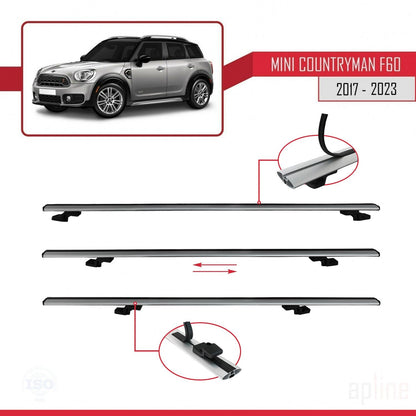 Compatible avec Mini Countryman 2 (F60) 2017-2023 BASIC Model Barres de Toit Railing Porte-Bagages de Voiture Gris Aluminium 2 Barres