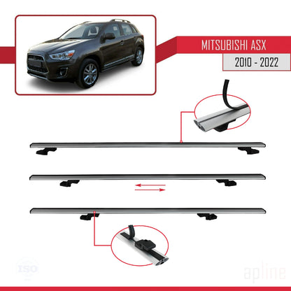 Compatible avec Mitsubishi ASX (GA) 2010-2022 BASIC Model Barres de Toit Railing Porte-Bagages de Voiture Gris Aluminium 2 Barres