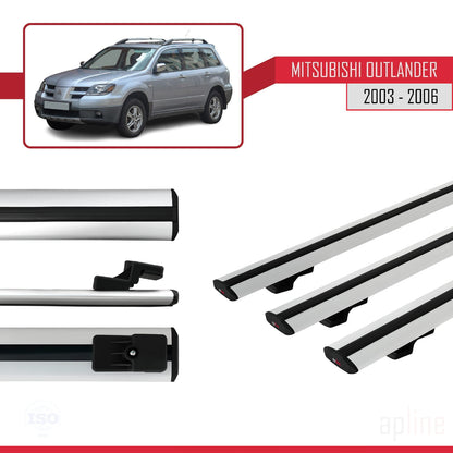 Compatible with Mitsubishi Outlander 2003-2006 BASIC Model Car Roof Rack Cross Bar Grey Aluminium 3 Bars