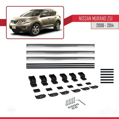 Compatible with Nissan Murano 2 (Z51) 2008-2014 BASIC Model Car Roof Rack Cross Bar Grey Aluminium 3 Bars