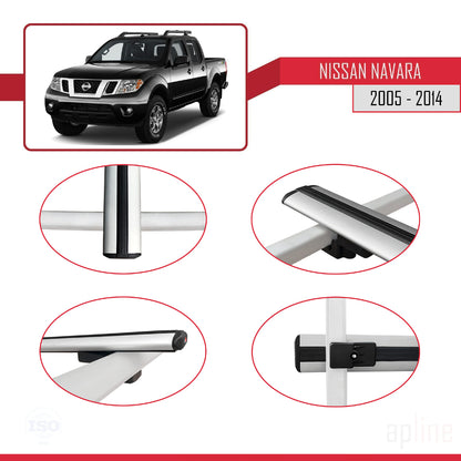 Kompatibel mit Nissan Navara 3 (D40) 2005-2014 BASIC Model Relingträger Dachträger Auto Gepäckträger Grau Aluminium 2 Stangen