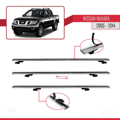 Kompatibel mit Nissan Navara 3 (D40) 2005-2014 BASIC Model Relingträger Dachträger Auto Gepäckträger Grau Aluminium 2 Stangen