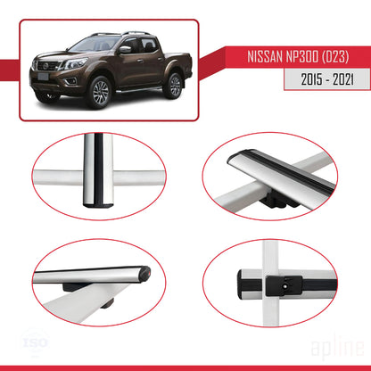 Kompatibel mit Nissan NP300 (D23) 2015-2021 BASIC Model Relingträger Dachträger Auto Gepäckträger Grau Aluminium 2 Stangen