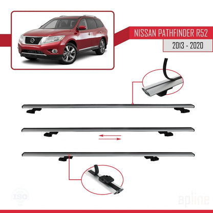 Compatible avec Nissan Pathfinder 4 (R52) 2013-2020 BASIC Model Barres de Toit Railing Porte-Bagages de Voiture Gris Aluminium 3 Barres