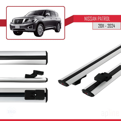 Compatible avec Nissan Patrol 6 (Y62) 2011-2024 BASIC Model Barres de Toit Railing Porte-Bagages de Voiture Gris Aluminium 2 Barres