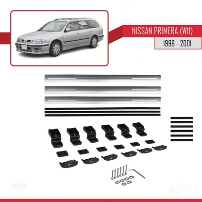 Compatible with Nissan Primera 2 (W11) Traveller 1998-2001 BASIC Model Car Roof Rack Cross Bar Grey Aluminium 3 Bars