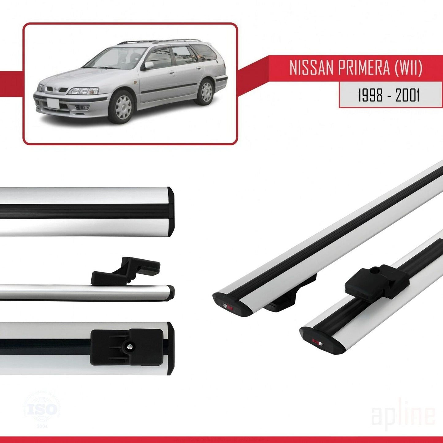 Kompatibel mit Nissan Primera 2 (W11) Traveller 1998-2001 BASIC Model Relingträger Dachträger Auto Gepäckträger Grau Aluminium 2 Stangen