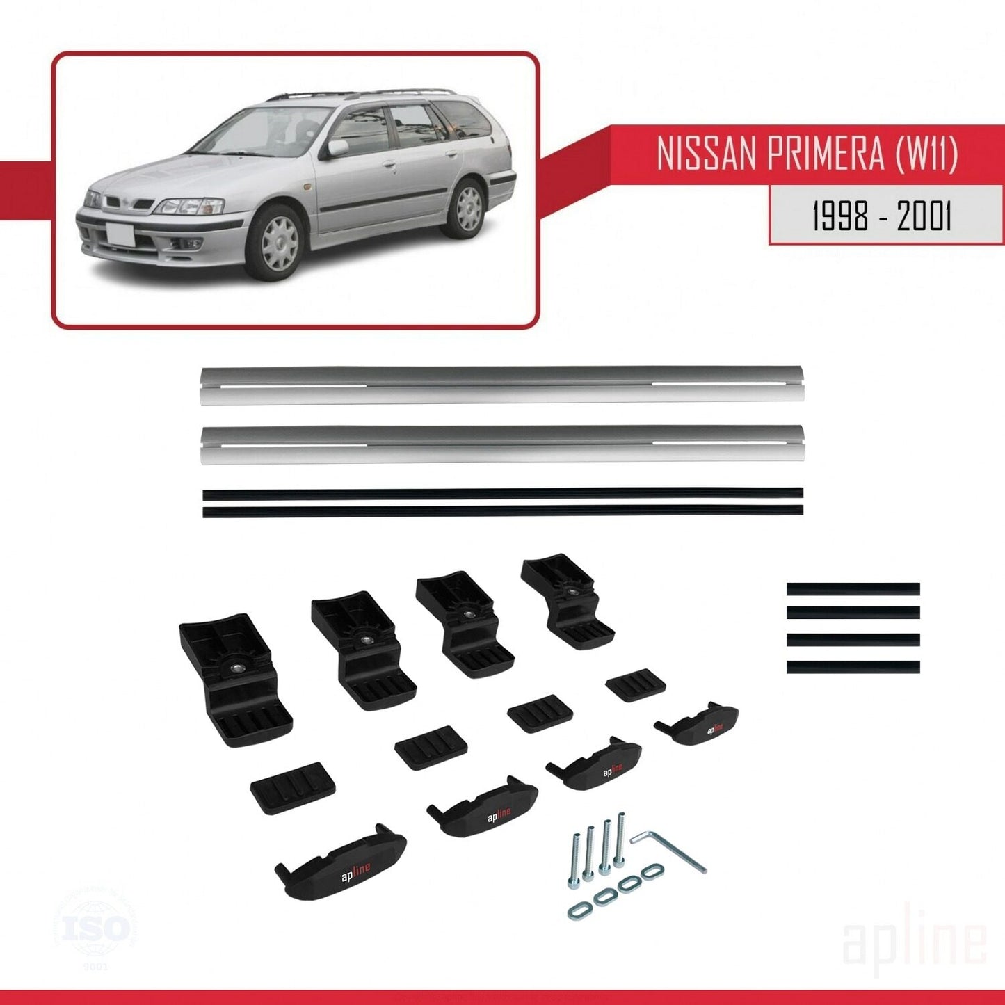 Kompatibel mit Nissan Primera 2 (W11) Traveller 1998-2001 BASIC Model Relingträger Dachträger Auto Gepäckträger Grau Aluminium 2 Stangen
