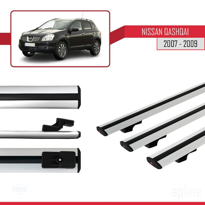 Kompatibel mit Nissan Qashqai (J10) Pre-Facelift 2007-2009 BASIC Model Relingträger Dachträger Auto Gepäckträger Grau Aluminium 3 Stangen