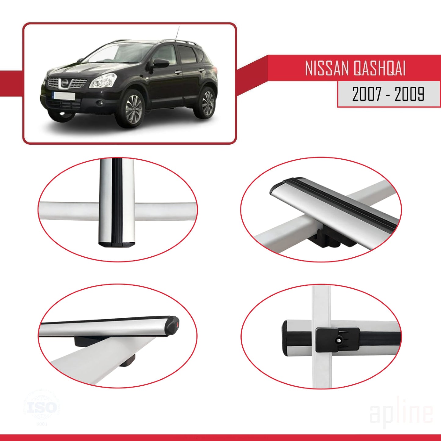 Kompatibel mit Nissan Qashqai (J10) Pre-Facelift 2007-2009 BASIC Model Relingträger Dachträger Auto Gepäckträger Grau Aluminium 3 Stangen