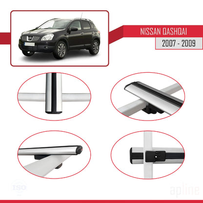 Kompatibel mit Nissan Qashqai (J10) Pre-Facelift 2007-2009 BASIC Model Relingträger Dachträger Auto Gepäckträger Grau Aluminium 3 Stangen