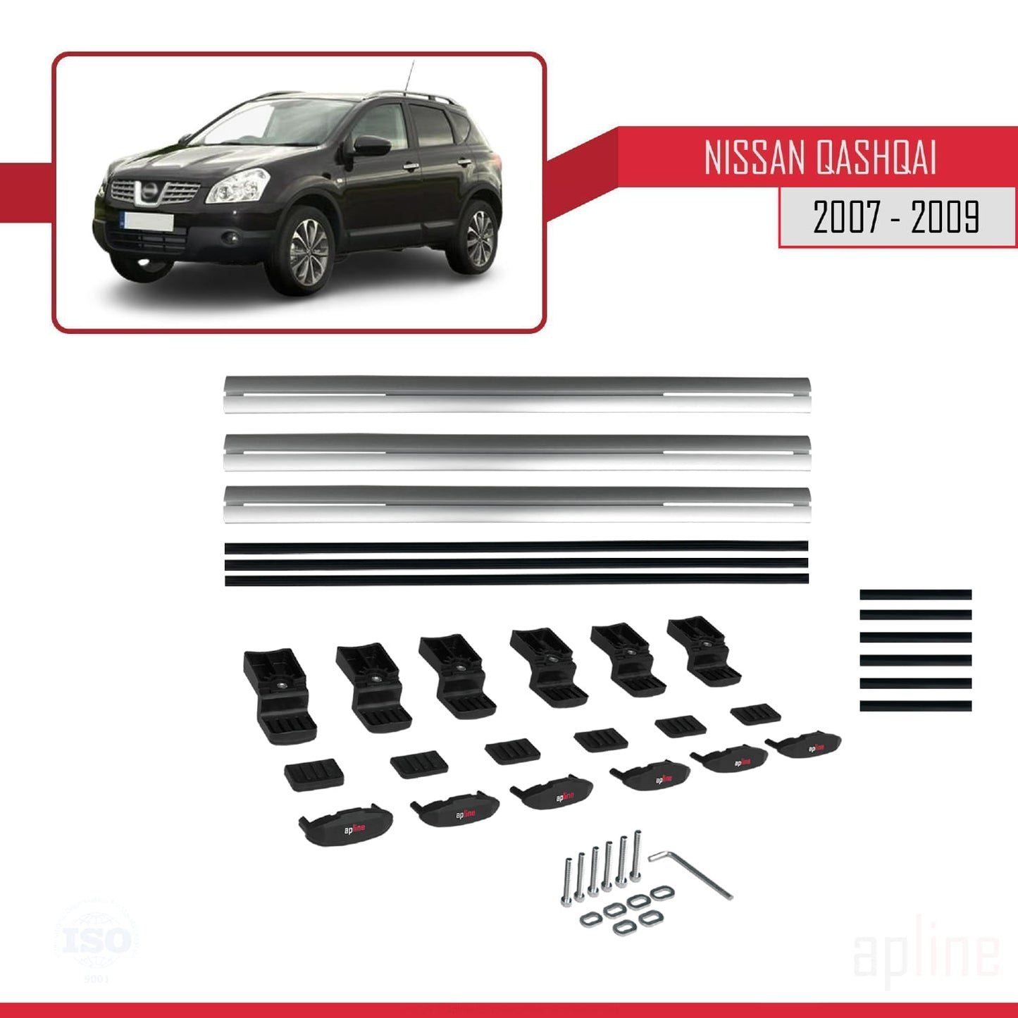 Kompatibel mit Nissan Qashqai (J10) Pre-Facelift 2007-2009 BASIC Model Relingträger Dachträger Auto Gepäckträger Grau Aluminium 3 Stangen
