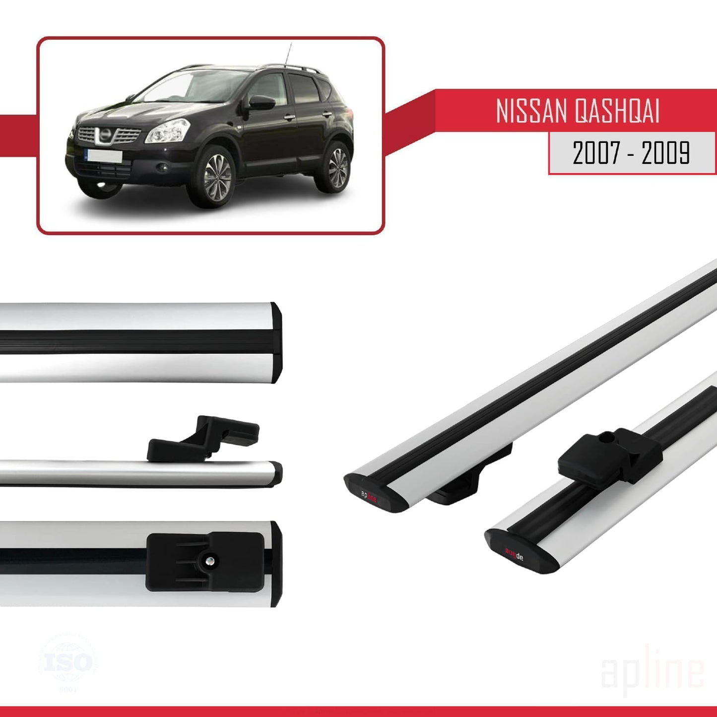 Kompatibel mit Nissan Qashqai (J10) Pre-Facelift 2007-2009 BASIC Model Relingträger Dachträger Auto Gepäckträger Grau Aluminium 2 Stangen