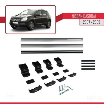 Kompatibel mit Nissan Qashqai (J10) Pre-Facelift 2007-2009 BASIC Model Relingträger Dachträger Auto Gepäckträger Grau Aluminium 2 Stangen