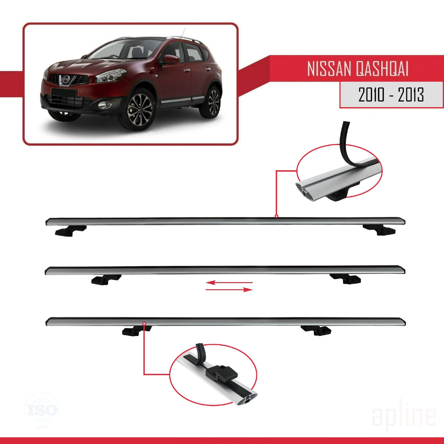 Kompatibel mit Nissan Qashqai (J10) Post-Facelift 2010-2013 BASIC Model Relingträger Dachträger Auto Gepäckträger Grau Aluminium 2 Stangen