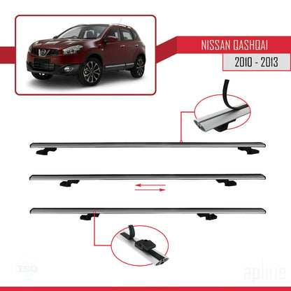 Kompatibel mit Nissan Qashqai (J10) Post-Facelift 2010-2013 BASIC Model Relingträger Dachträger Auto Gepäckträger Grau Aluminium 2 Stangen