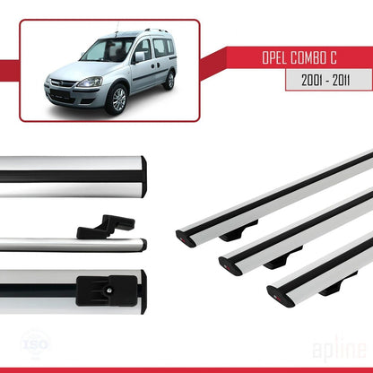 Compatible avec Opel Combo C 2001-2011 BASIC Model Barres de Toit Railing Porte-Bagages de Voiture Gris Aluminium 3 Barres