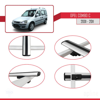 Compatible avec Opel Combo C 2001-2011 BASIC Model Barres de Toit Railing Porte-Bagages de Voiture Gris Aluminium 4 Barres
