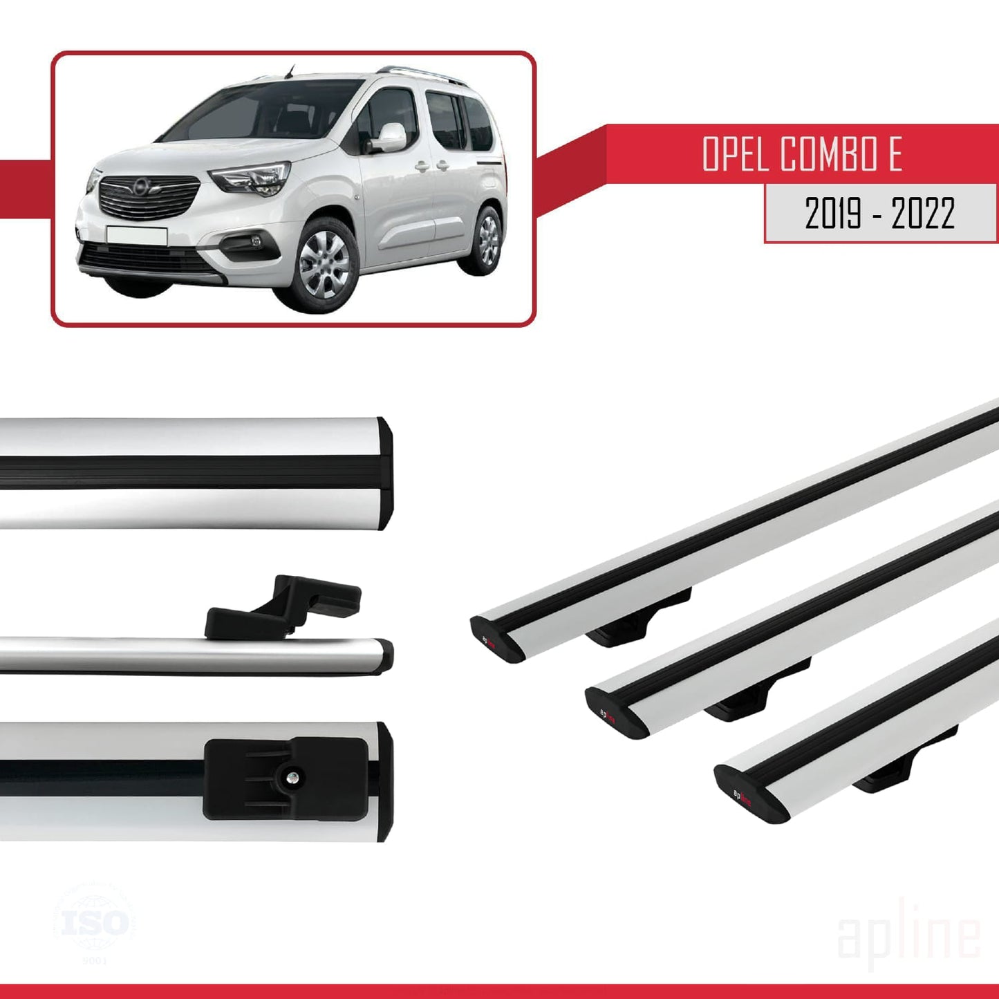 Compatible avec Opel Combo E Life 2019-2022 BASIC Model Barres de Toit Railing Porte-Bagages de Voiture Gris Aluminium 3 Barres
