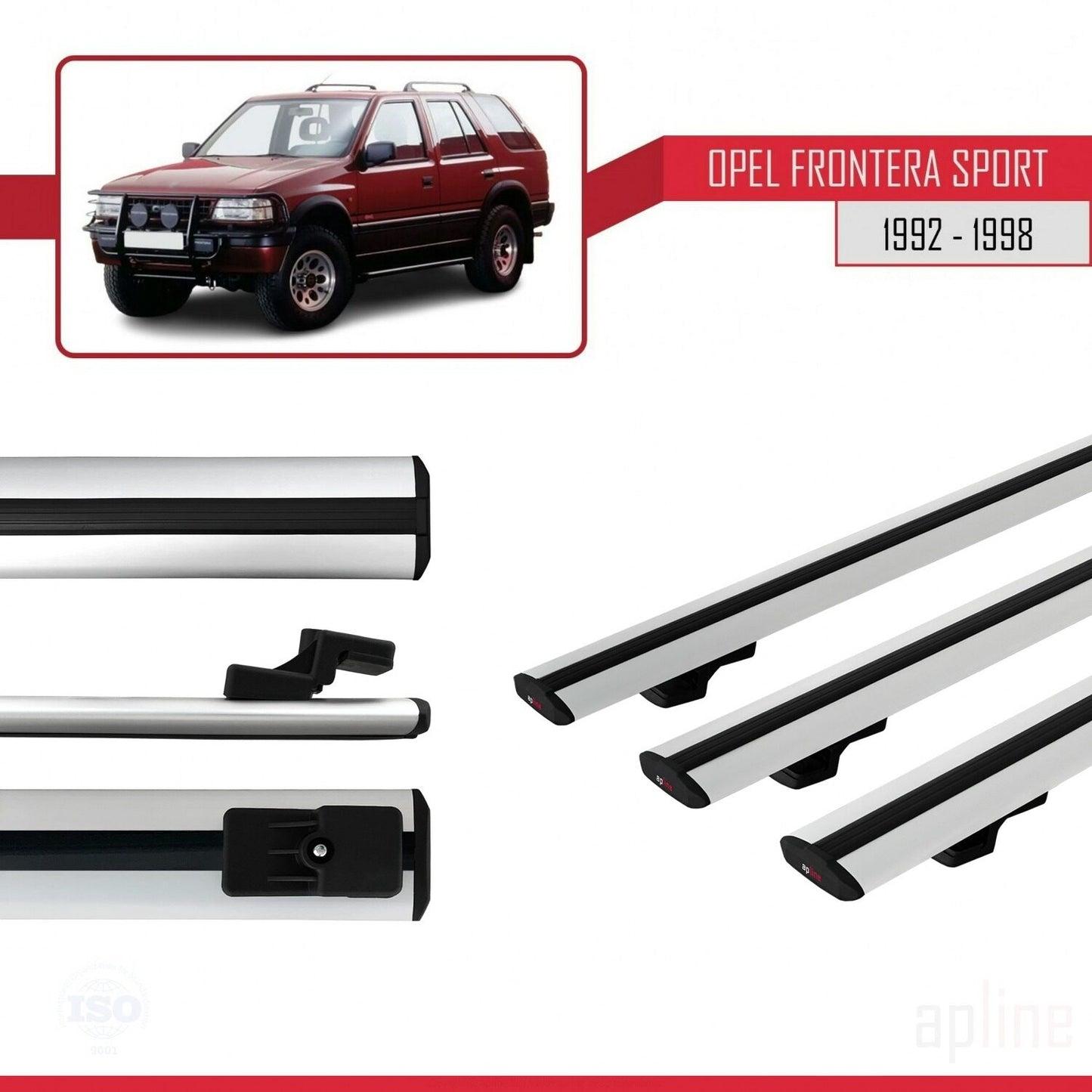 Compatible avec Opel Frontera Sport 1992-1998 BASIC Model Barres de Toit Railing Porte-Bagages de Voiture Gris Aluminium 3 Barres