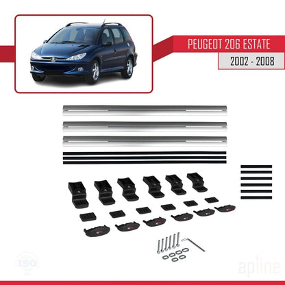 Kompatibel mit Peugeot 206 Combi 2002-2008 BASIC Model Relingträger Dachträger Auto Gepäckträger Grau Aluminium 3 Stangen