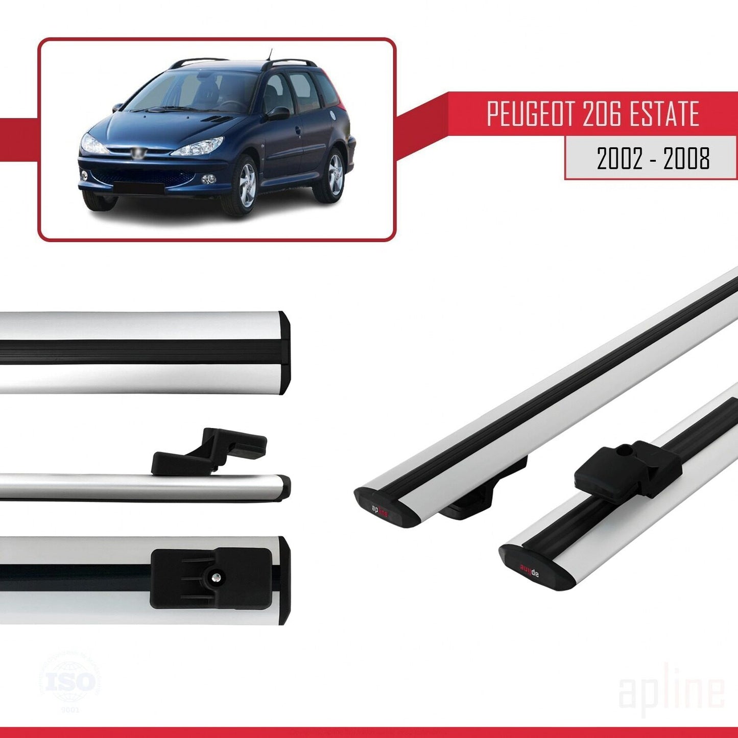 Kompatibel mit Peugeot 206 Combi 2002-2008 BASIC Model Relingträger Dachträger Auto Gepäckträger Grau Aluminium 2 Stangen