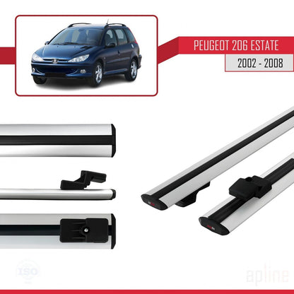 Kompatibel mit Peugeot 206 Combi 2002-2008 BASIC Model Relingträger Dachträger Auto Gepäckträger Grau Aluminium 2 Stangen