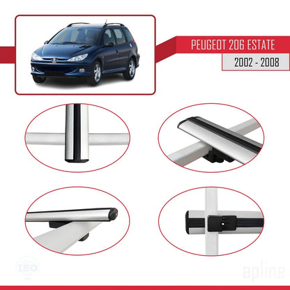 Kompatibel mit Peugeot 206 Combi 2002-2008 BASIC Model Relingträger Dachträger Auto Gepäckträger Grau Aluminium 2 Stangen