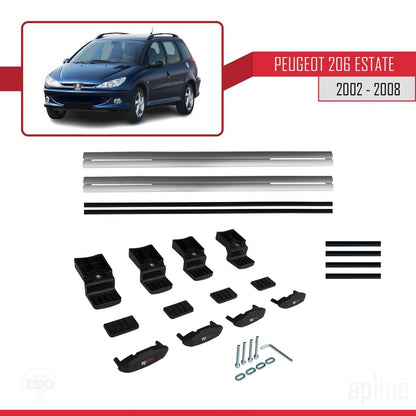 Kompatibel mit Peugeot 206 Combi 2002-2008 BASIC Model Relingträger Dachträger Auto Gepäckträger Grau Aluminium 2 Stangen