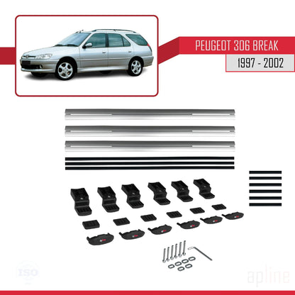 Kompatibel mit Peugeot 306 Combi 1997-2002 BASIC Model Relingträger Dachträger Auto Gepäckträger Grau Aluminium 3 Stangen