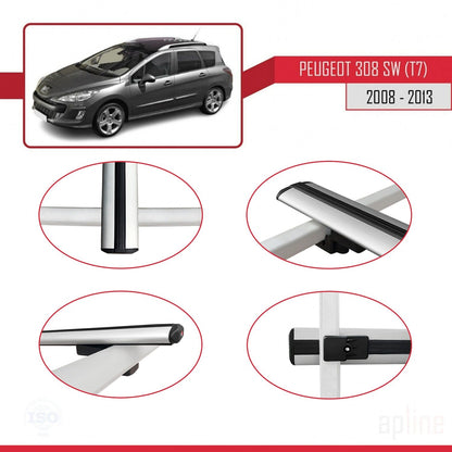 Kompatibel mit Peugeot 308 (T7) Combi 2008-2013 BASIC Model Relingträger Dachträger Auto Gepäckträger Grau Aluminium 3 Stangen