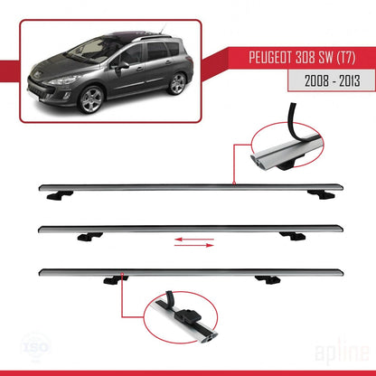 Kompatibel mit Peugeot 308 (T7) Combi 2008-2013 BASIC Model Relingträger Dachträger Auto Gepäckträger Grau Aluminium 3 Stangen