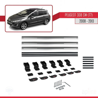 Kompatibel mit Peugeot 308 (T7) Combi 2008-2013 BASIC Model Relingträger Dachträger Auto Gepäckträger Grau Aluminium 3 Stangen