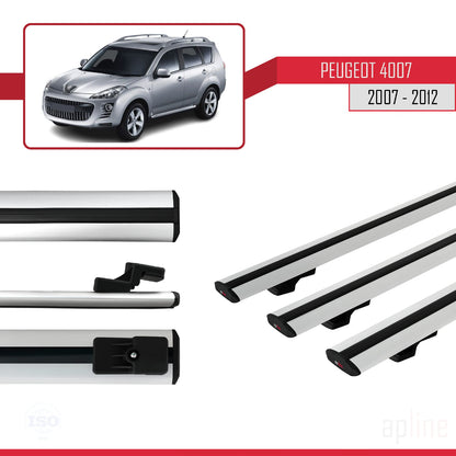 Kompatibel mit Peugeot 4007 2007-2012 BASIC Model Relingträger Dachträger Auto Gepäckträger Grau Aluminium 3 Stangen