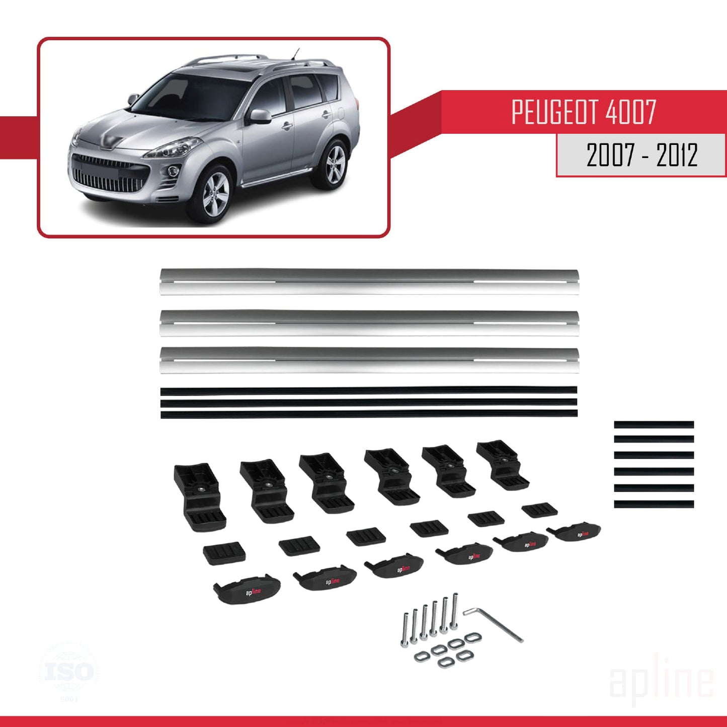 Kompatibel mit Peugeot 4007 2007-2012 BASIC Model Relingträger Dachträger Auto Gepäckträger Grau Aluminium 3 Stangen