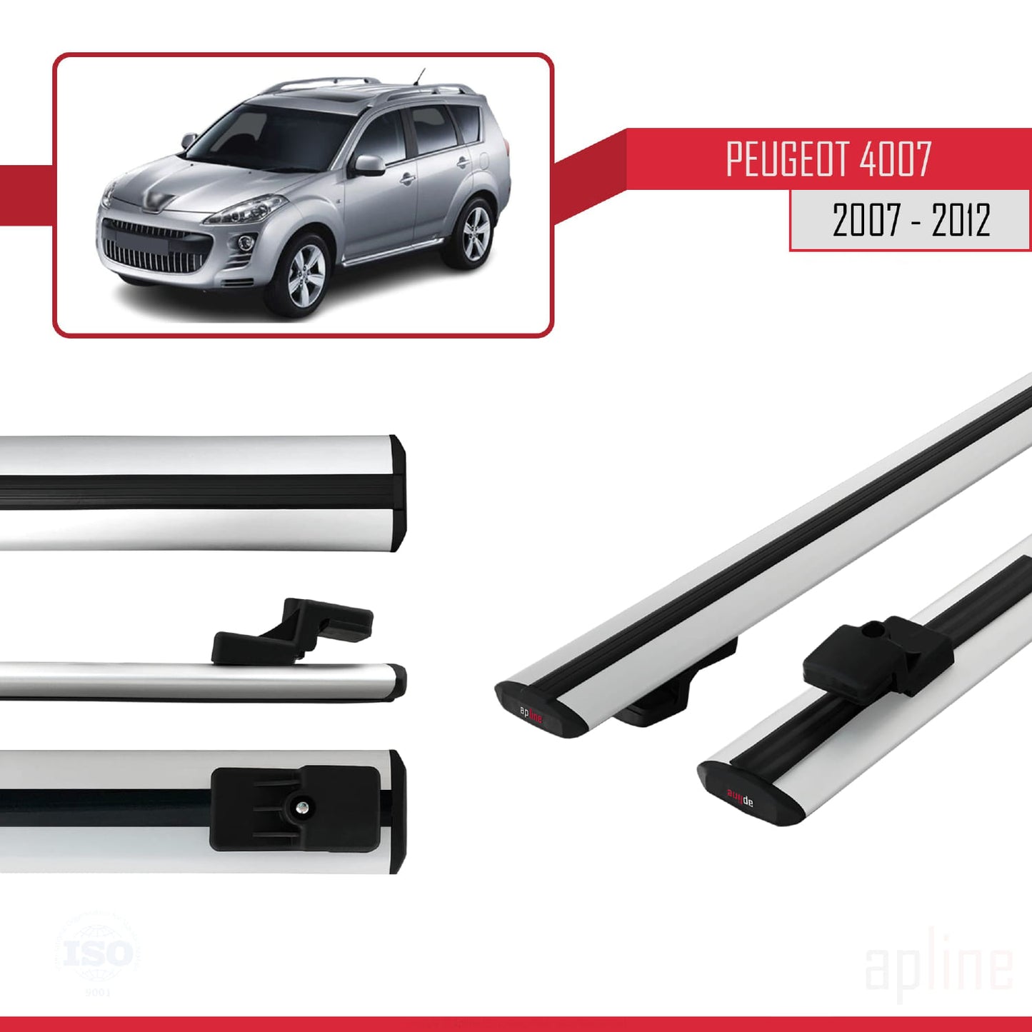 Compatible avec Peugeot 4007 2007-2012 BASIC Model Barres de Toit Railing Porte-Bagages de Voiture Gris Aluminium 2 Barres