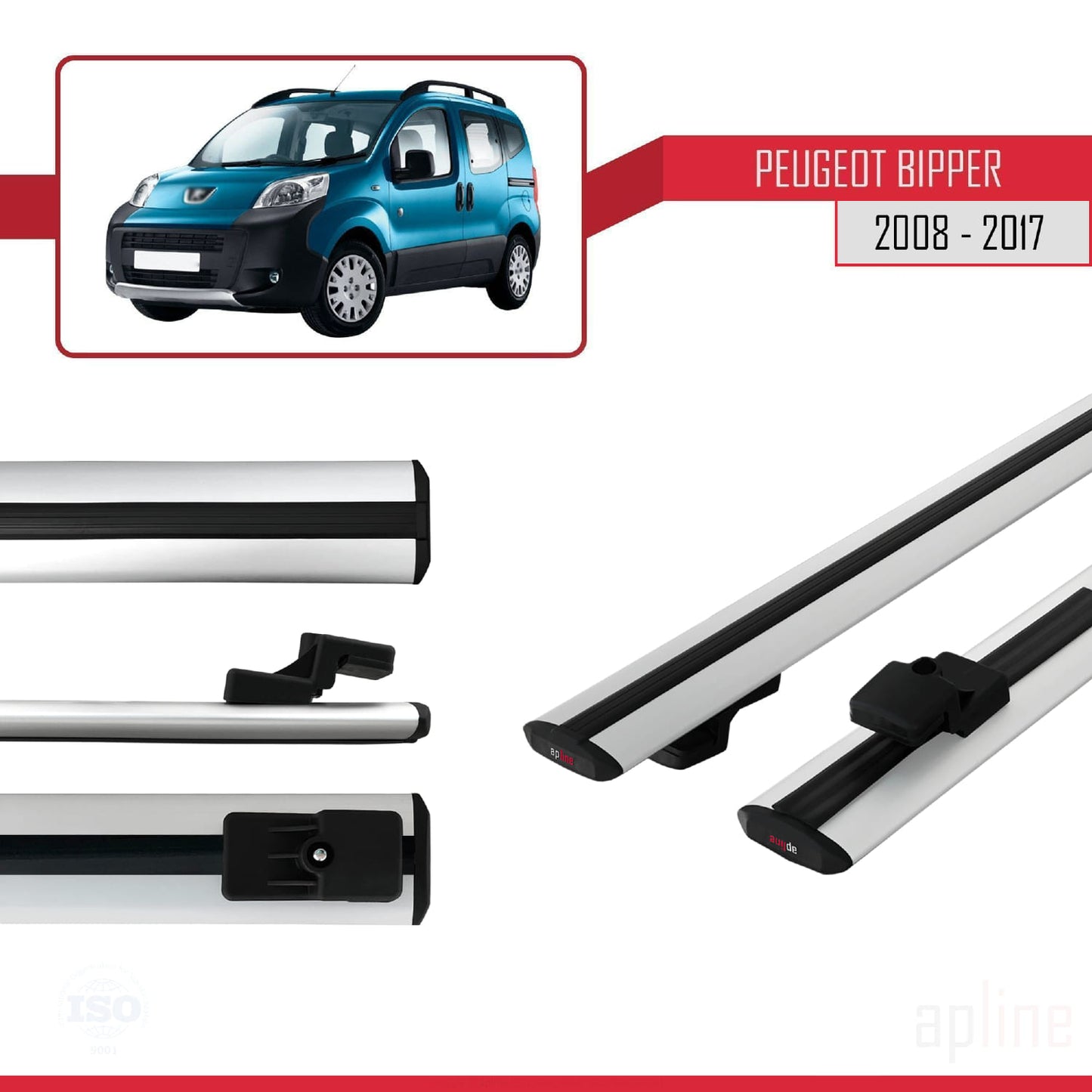 Kompatibel mit Peugeot Bipper 2008-2017 BASIC Model Relingträger Dachträger Auto Gepäckträger Grau Aluminium 2 Stangen