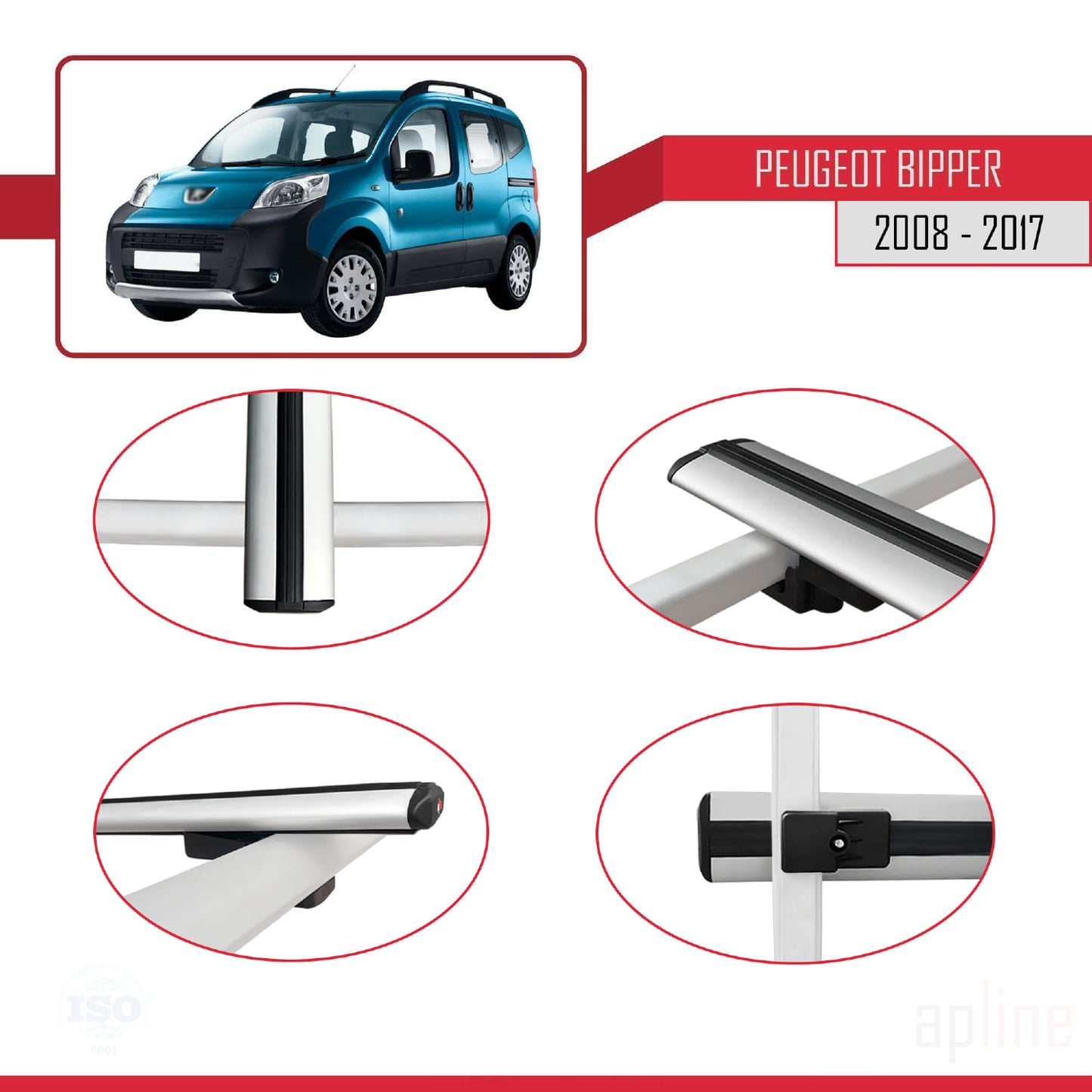 Kompatibel mit Peugeot Bipper 2008-2017 BASIC Model Relingträger Dachträger Auto Gepäckträger Grau Aluminium 2 Stangen