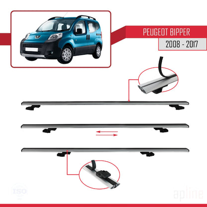 Kompatibel mit Peugeot Bipper 2008-2017 BASIC Model Relingträger Dachträger Auto Gepäckträger Grau Aluminium 2 Stangen