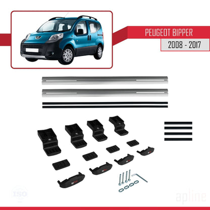 Kompatibel mit Peugeot Bipper 2008-2017 BASIC Model Relingträger Dachträger Auto Gepäckträger Grau Aluminium 2 Stangen