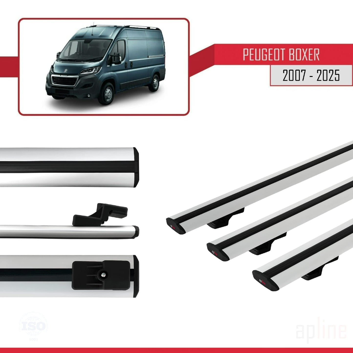 Compatible avec Peugeot Boxer 2 2007-2025 BASIC Model Barres de Toit Railing Porte-Bagages de Voiture Gris Aluminium 3 Barres
