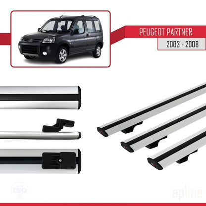 Compatible avec Peugeot Partner Post-Facelift 2003-2008 BASIC Model Barres de Toit Railing Porte-Bagages de Voiture Gris Aluminium 3 Barres