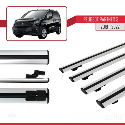 Compatible avec Peugeot Partner 3 2019-2022 BASIC Model Barres de Toit Railing Porte-Bagages de Voiture Gris Aluminium 4 Barres